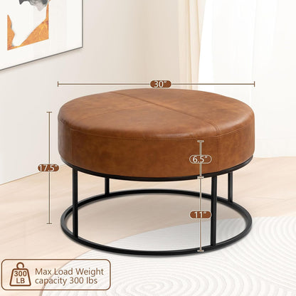 Round Leatherette Upholstered Coffee Table