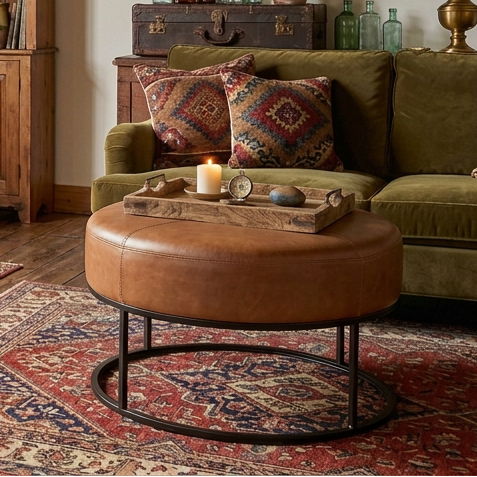Round Leatherette Upholstered Coffee Table