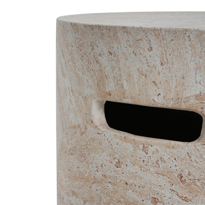 Indoor/Outdoor Concrete Side Table with Travertine Finish