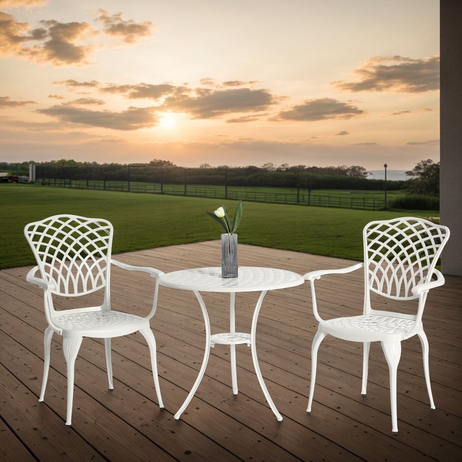 3 Piece All Weather Metal Bistro Table Set in White
