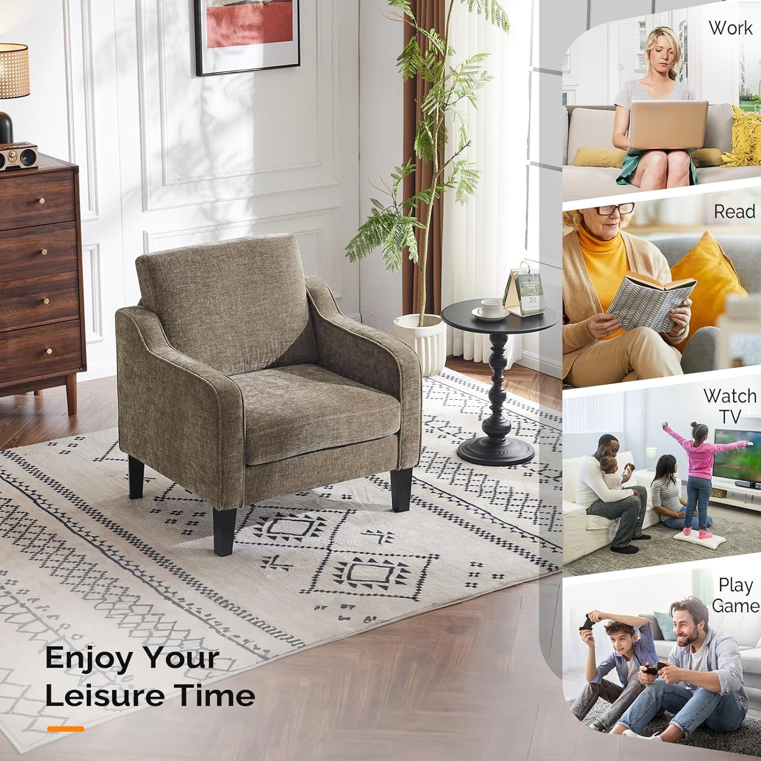 Light Brown Upholstered Living Room Armchair