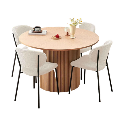 47 Inch Round Dining Table Set Beige Oak Boucle Padded Seating