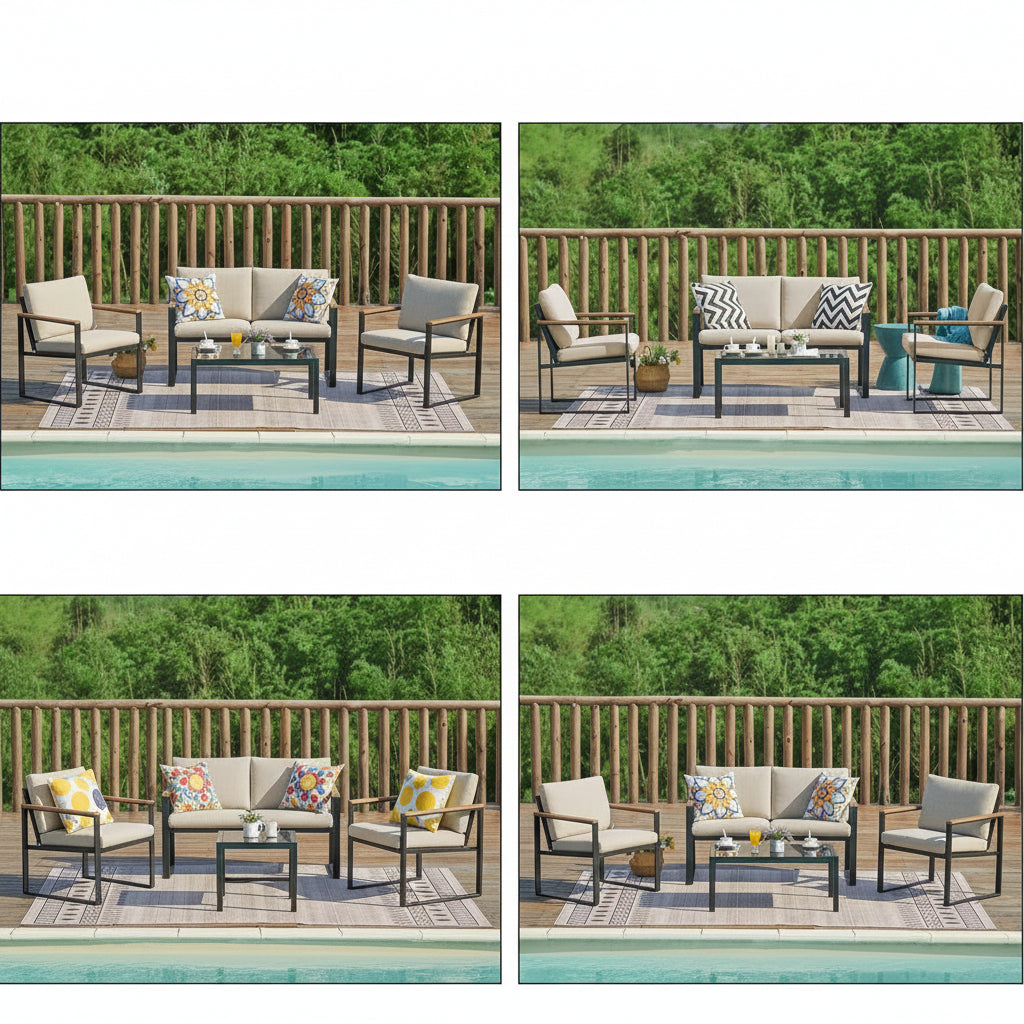 4 Piece Metal Outdoor Patio Conversation With Cushions