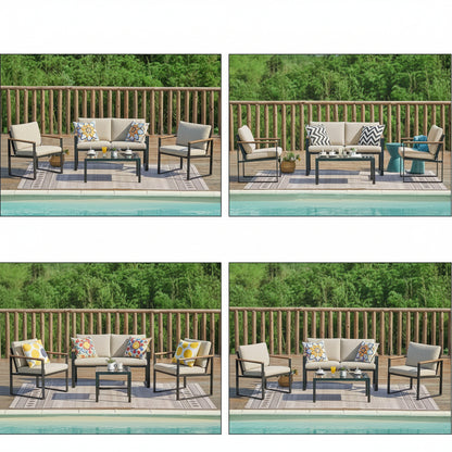 4 Piece Metal Outdoor Patio Conversation With Cushions