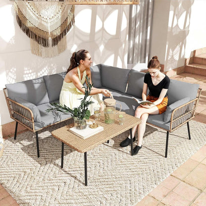 4 Piece Outdoor Wicker Sectional Set in Gray