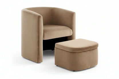 Curved Velvet Accent Chair With Storage Ottoman