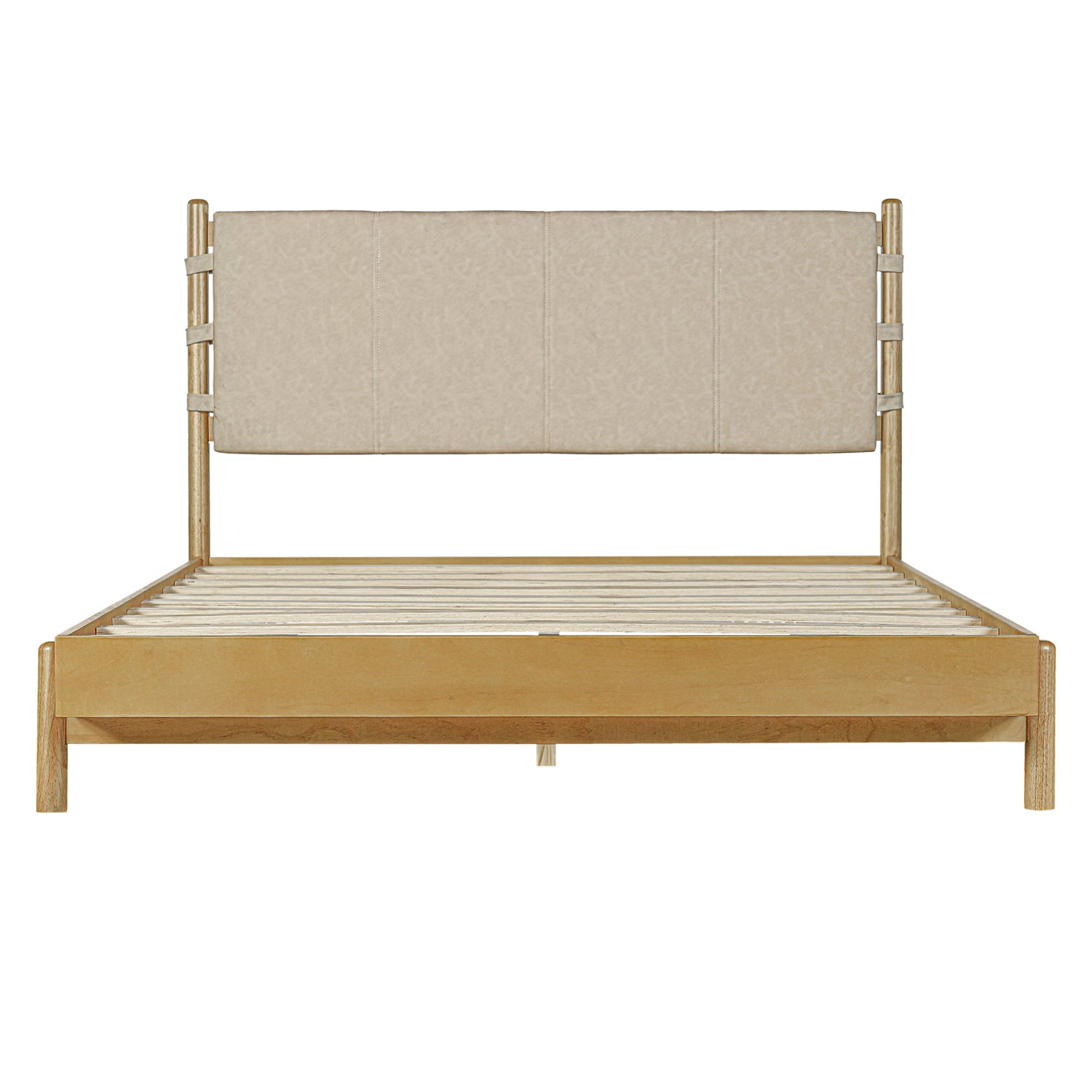 Modern Queen Bed Frame Set with 2 Nightstands - Beige Wood