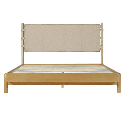 Modern Queen Bed Frame Set with 2 Nightstands - Beige Wood