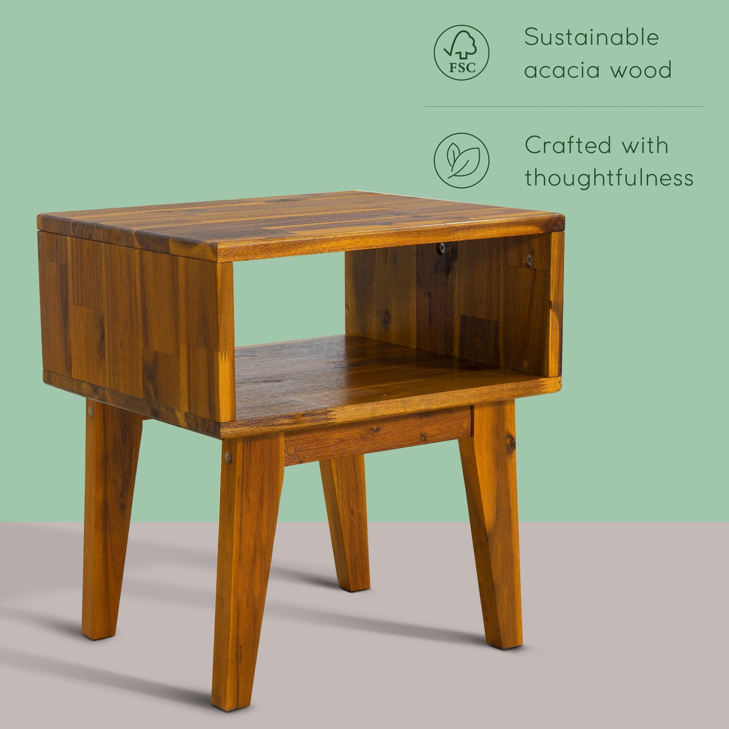 Serena Solid Acacia Wood Nightstand - 6 Colors