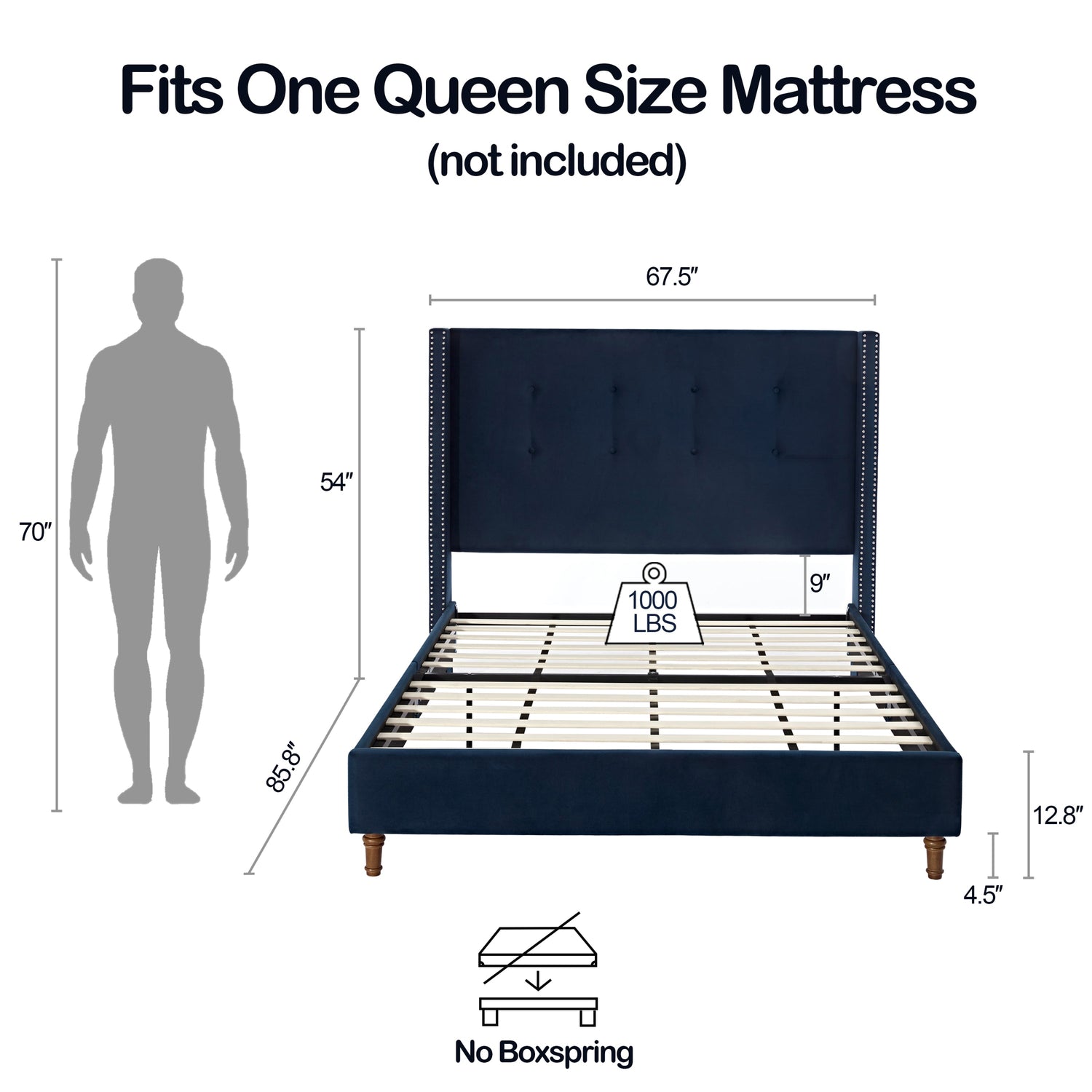 Peyton Upholstered Queen Bed in Blue Velvet