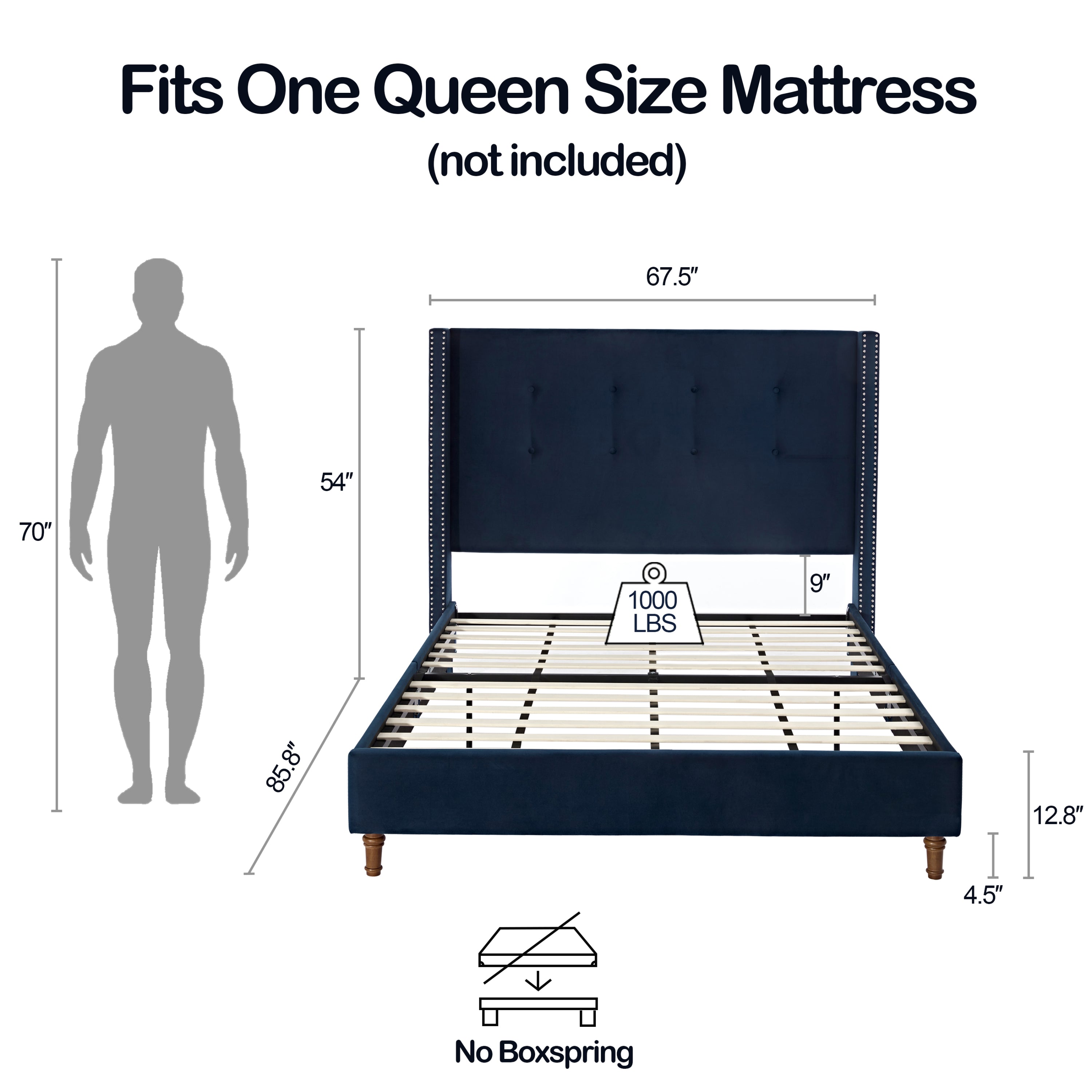 Peyton Upholstered Queen Bed in Blue Velvet