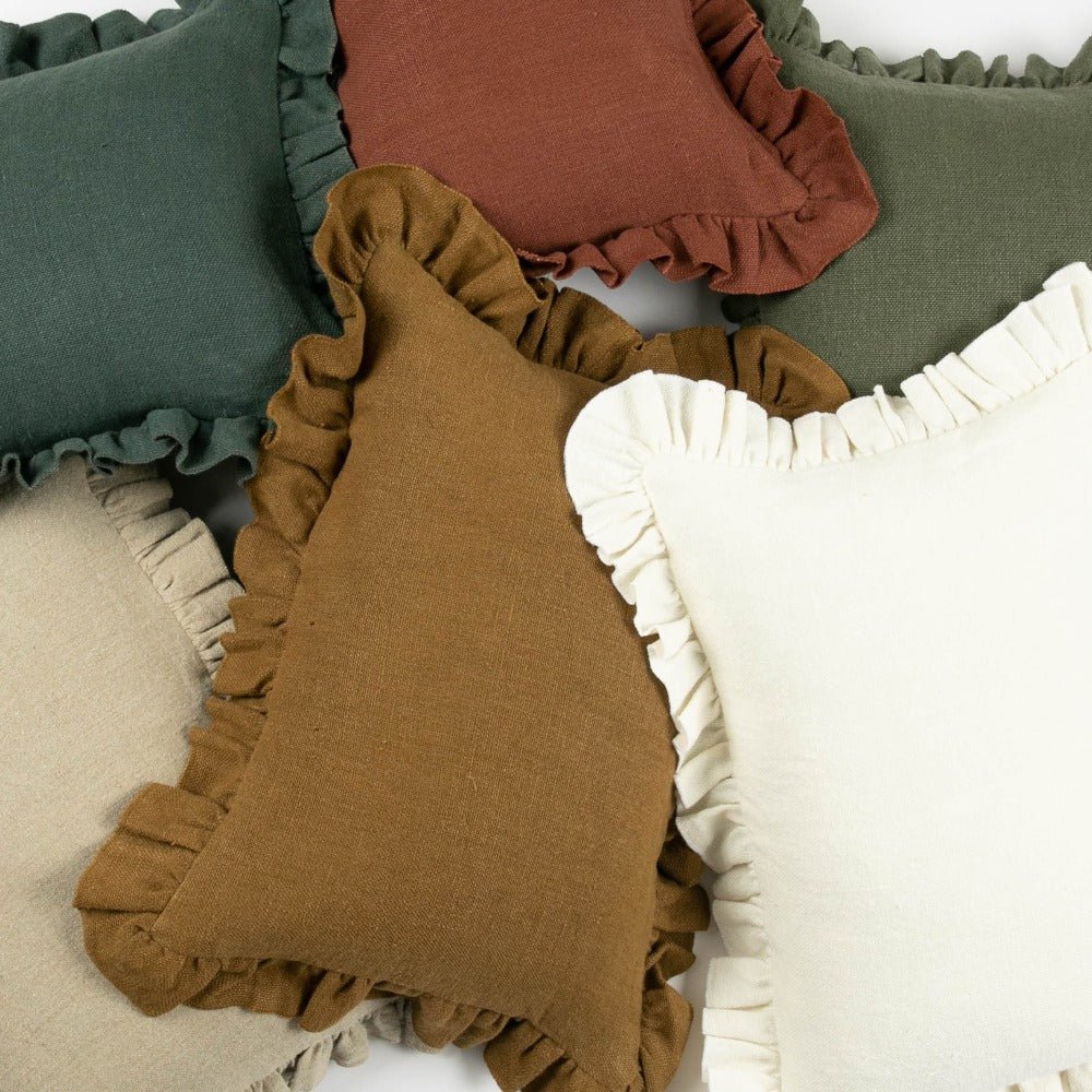 Anita Linen Solid Throw Pillow Cover - Mustard Ruffled