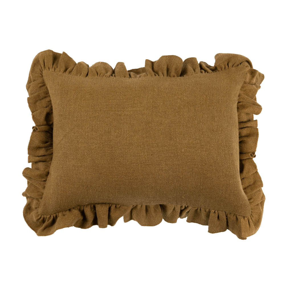 Anita Linen Solid Throw Pillow Cover - Mustard Ruffled