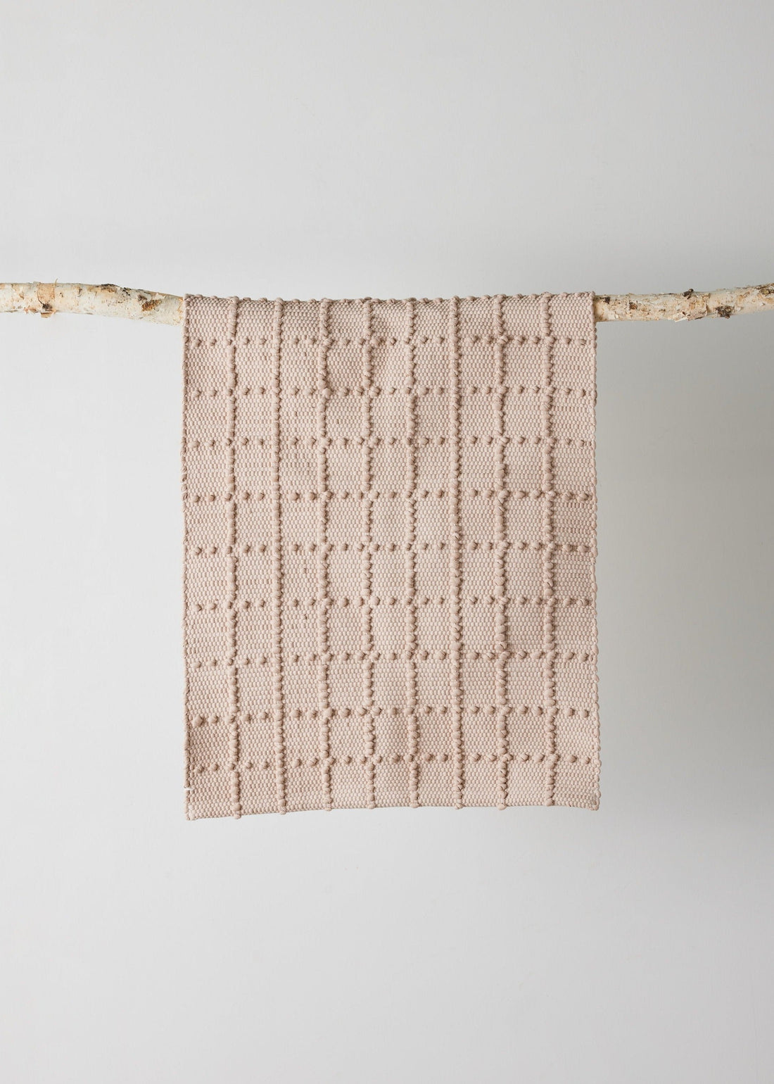 Blush Pink Plaid Hand-Loomed Cotton Bobble Mat