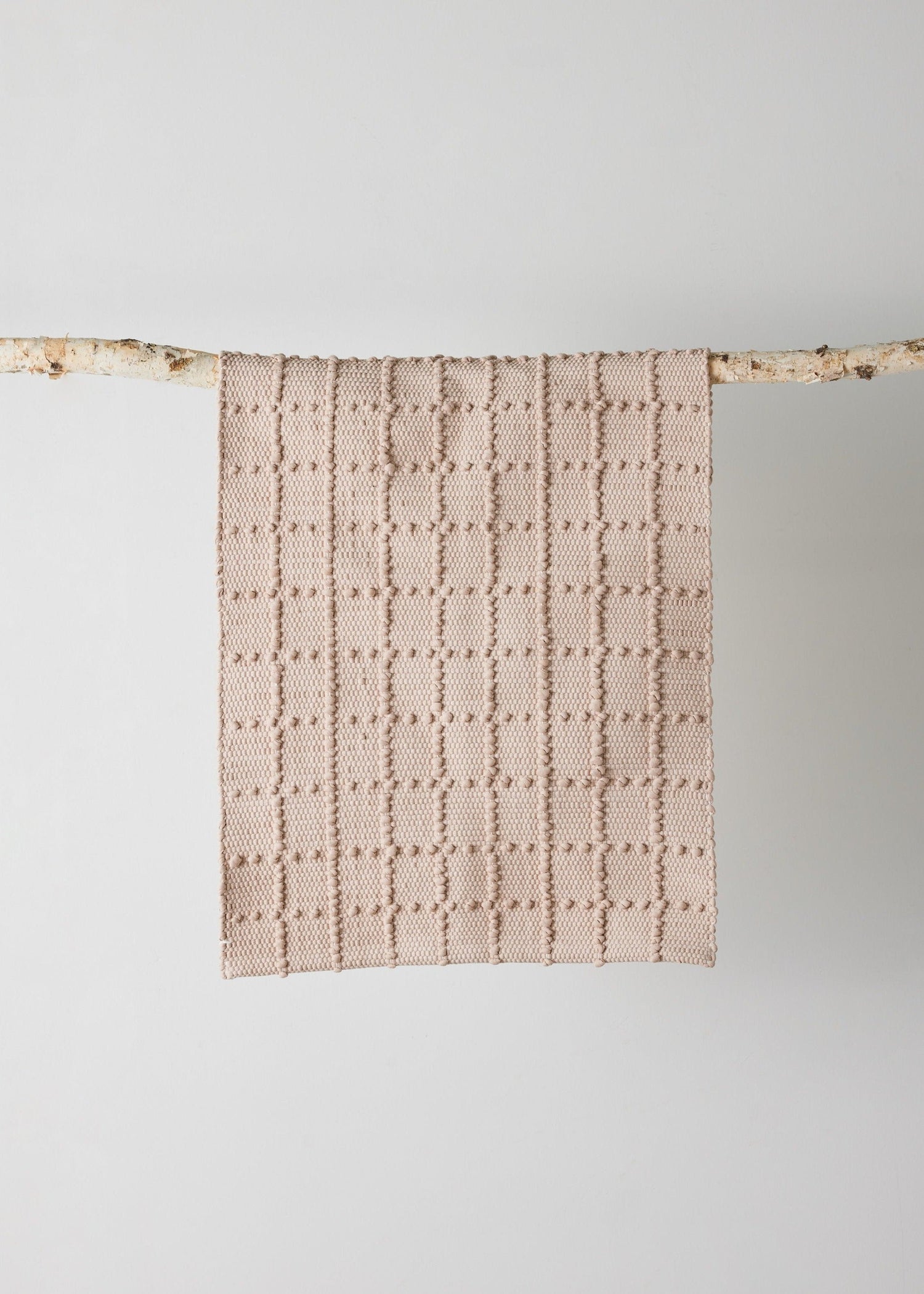Blush Pink Plaid Hand-Loomed Cotton Bobble Mat