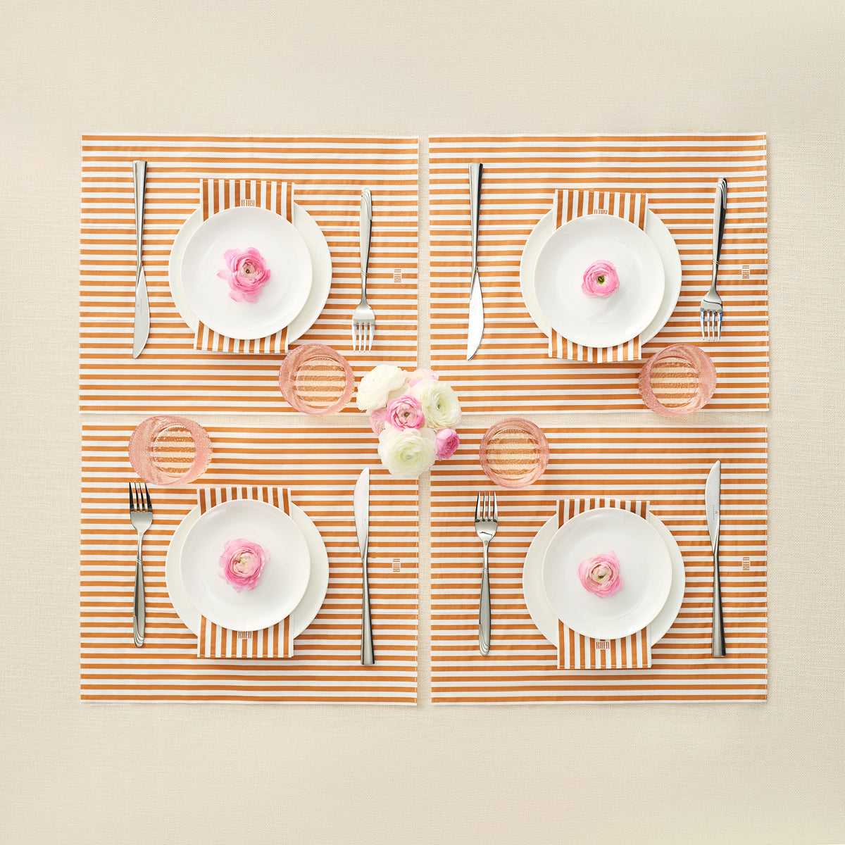 Set of 100 Tonal Striped Disposable Napkins - Orange