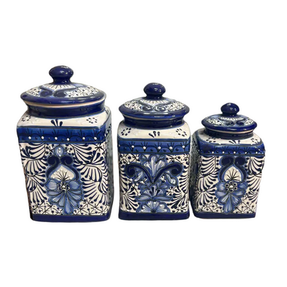 Blue Talavera Canister Set | Handmade Mexican Ceramic Jars