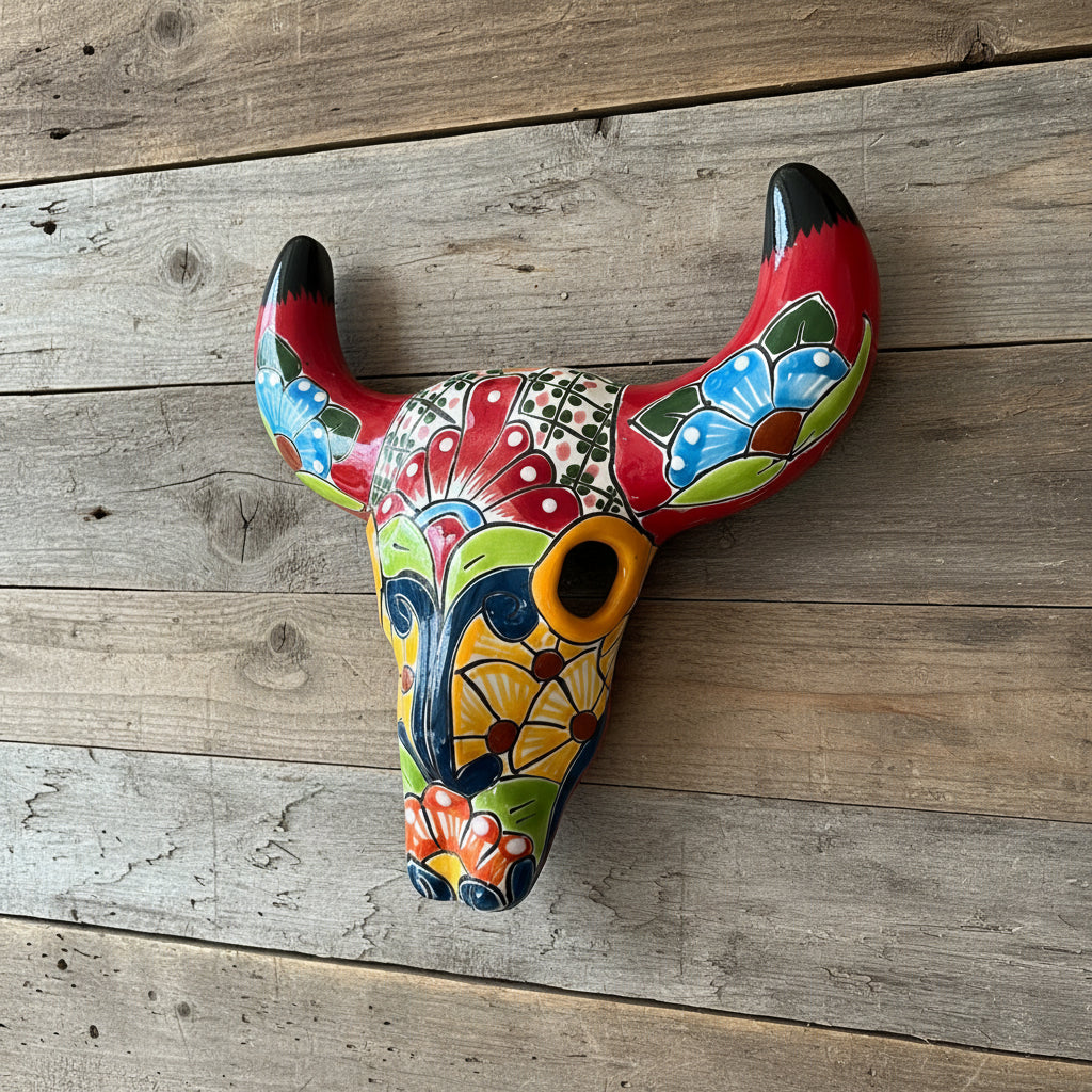 Talavera Bull Skull Wall Decor | Colorful Handmade Longhorn Art