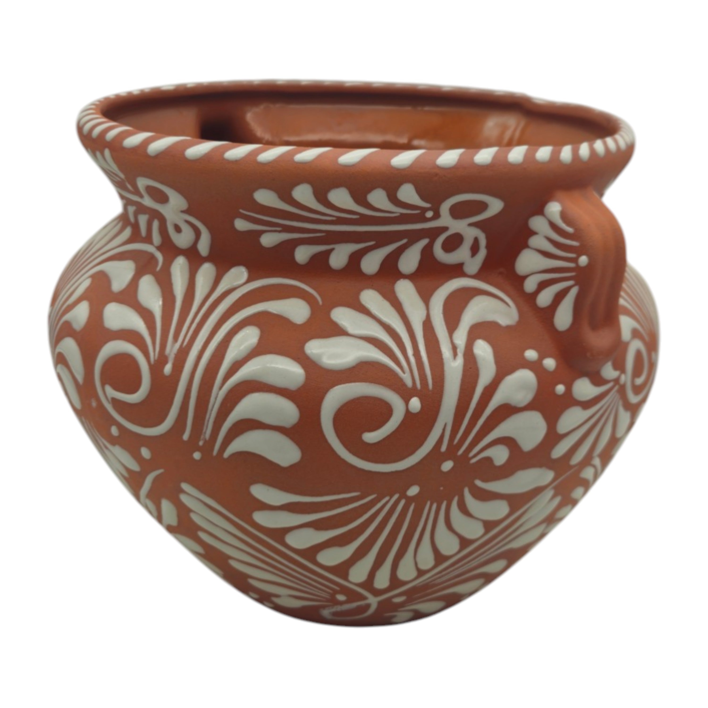 Handmade Talavera Flower Pot | Terracotta &amp; White Design