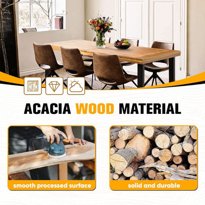 Indoor/Outdoor Dining Table- Acacia Wood With Iron Legs