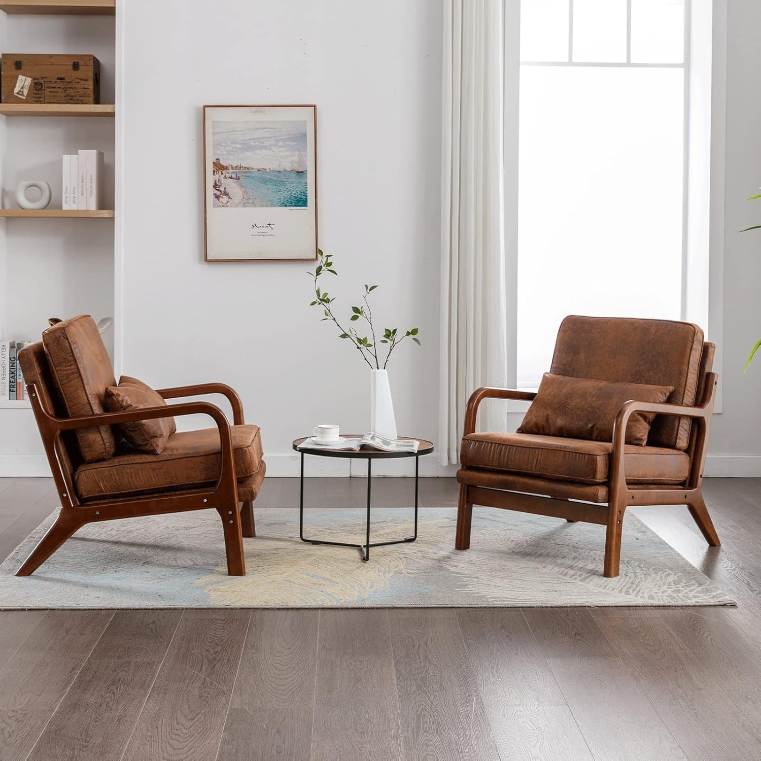 Brown Microfiber Midcentury Modern Accent Chairs - 2 pc Set