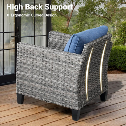 Five Piece Outdoor Wicker Conversation Set in Denim Blue