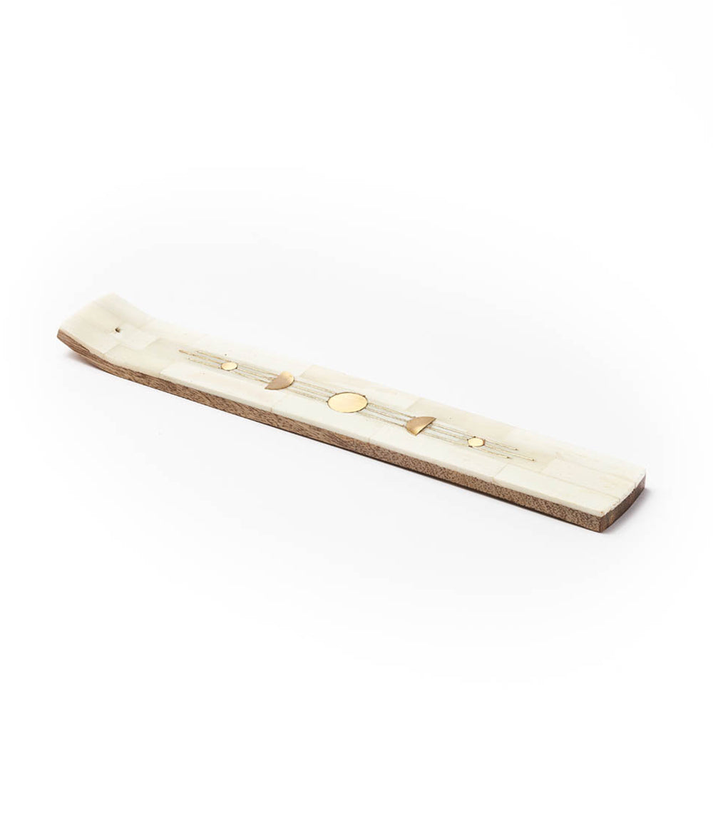 Indukala Moon Phase Incense Holder - Hand Carved Wood &amp; Bone