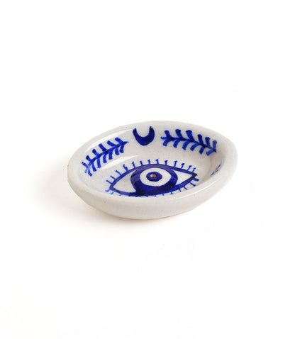 Lalita Evil Eye Incense Holder - Hand Painted Blue &amp; White