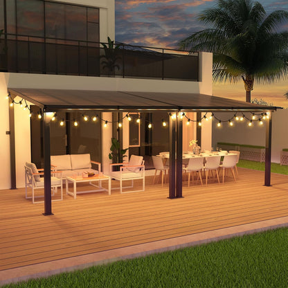 Hardtop Lean-to Pergola with Polycarbonate Roof for Patio or Deck