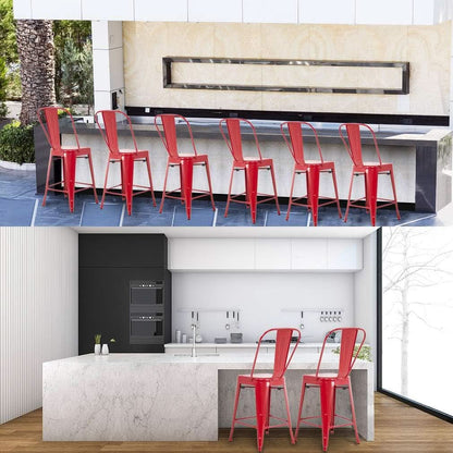 Set of 4 24 Inch Indoor/Outdoor Stackable Metal Bar Stools - Red