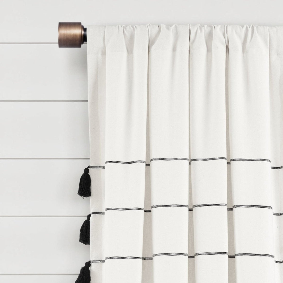 Farmhouse Boho Stripe Woven Tassel Yarn Dyed Recycled Cotton Blend Window Curtain Panel Sets