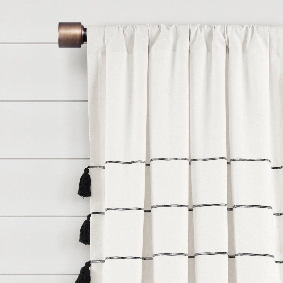 Farmhouse Boho Stripe Woven Tassel Yarn Dyed Recycled Cotton Blend Window Curtain Panel Sets