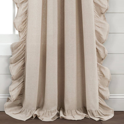 Faux Linen Ruffle Window Curtain Panels