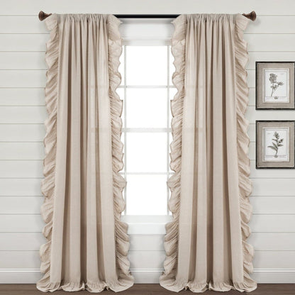Faux Linen Ruffle Window Curtain Panels