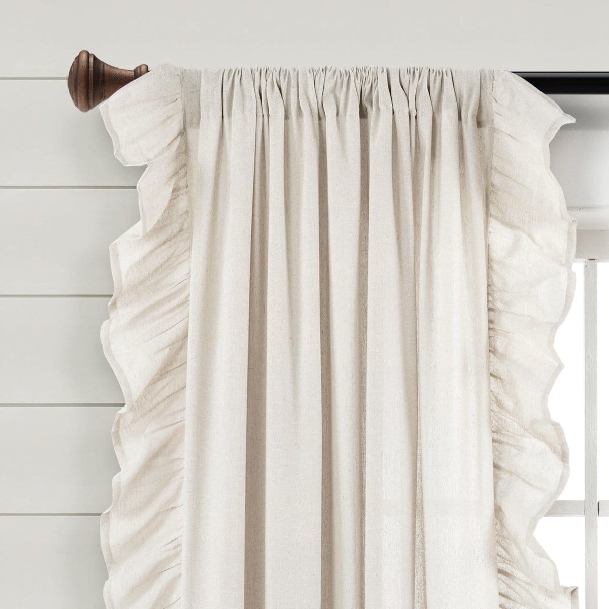 Faux Linen Ruffle Window Curtain Panels