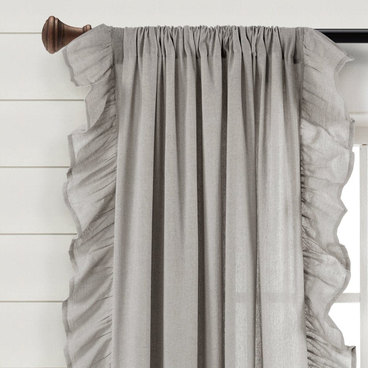 Faux Linen Ruffle Window Curtain Panels