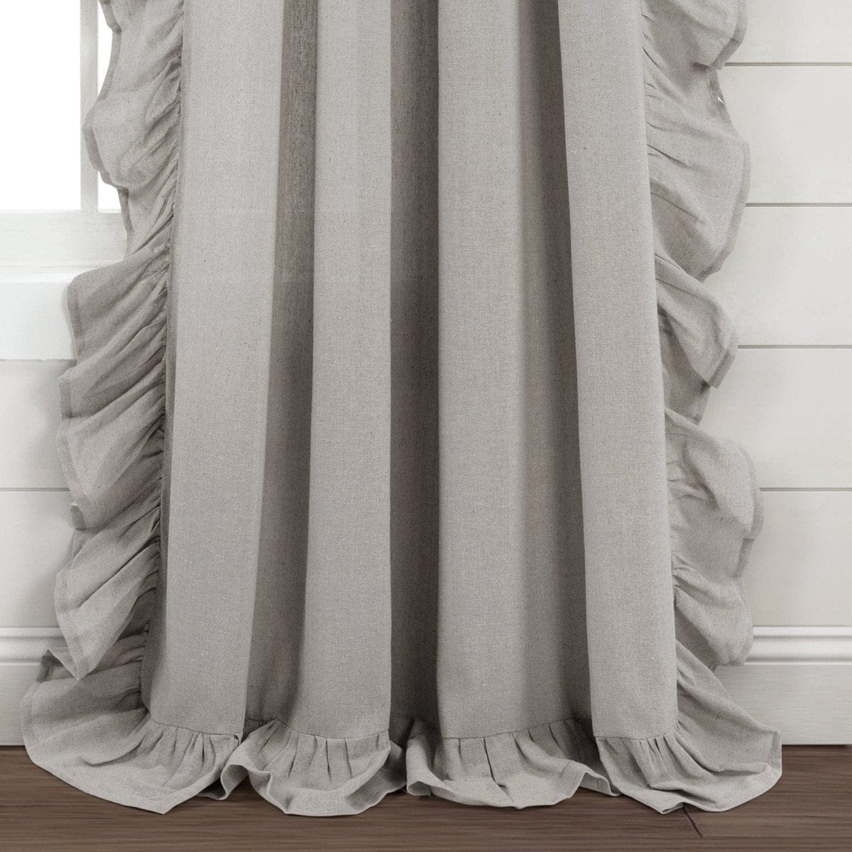 Faux Linen Ruffle Window Curtain Panels