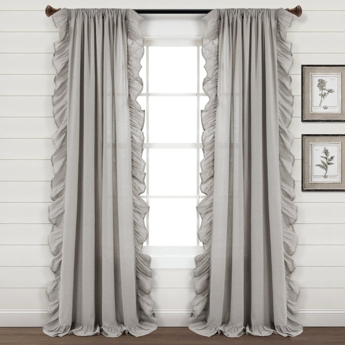 Faux Linen Ruffle Window Curtain Panels