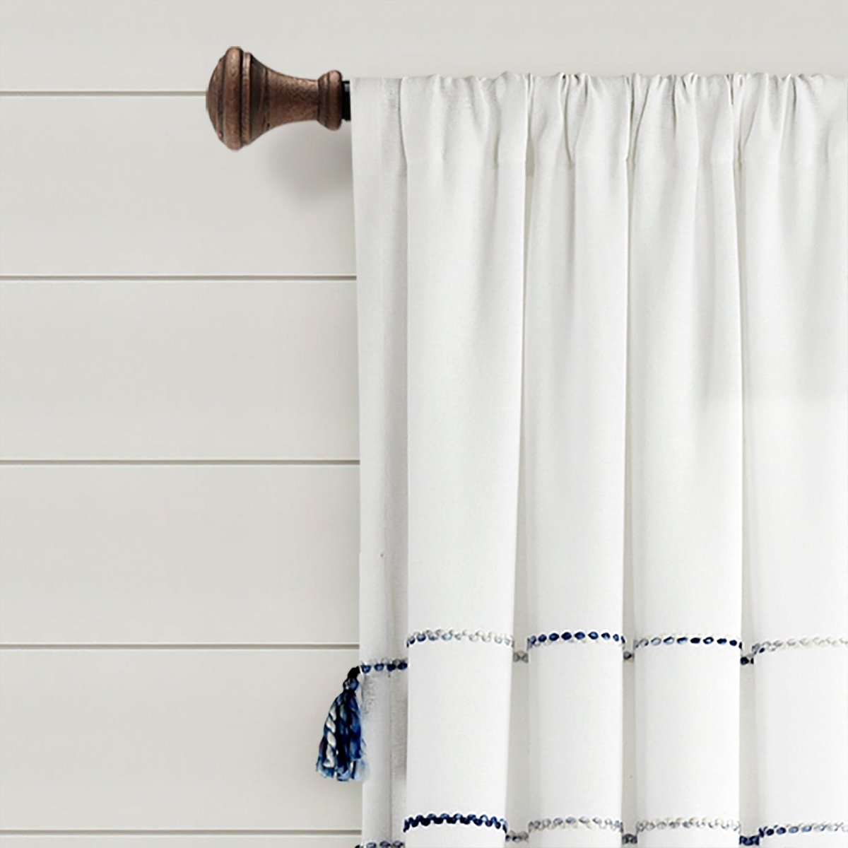 Farmhouse Boho Stripe Woven Tassel Yarn Dyed Recycled Cotton Blend Window Curtain Panel Sets
