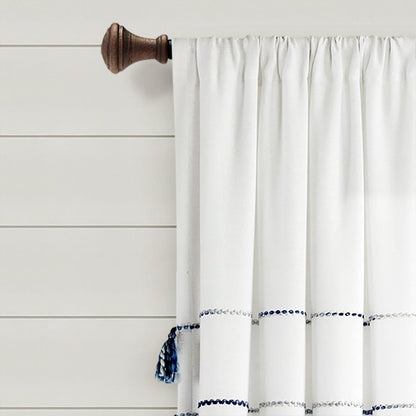 Farmhouse Boho Stripe Woven Tassel Yarn Dyed Recycled Cotton Blend Window Curtain Panel Sets
