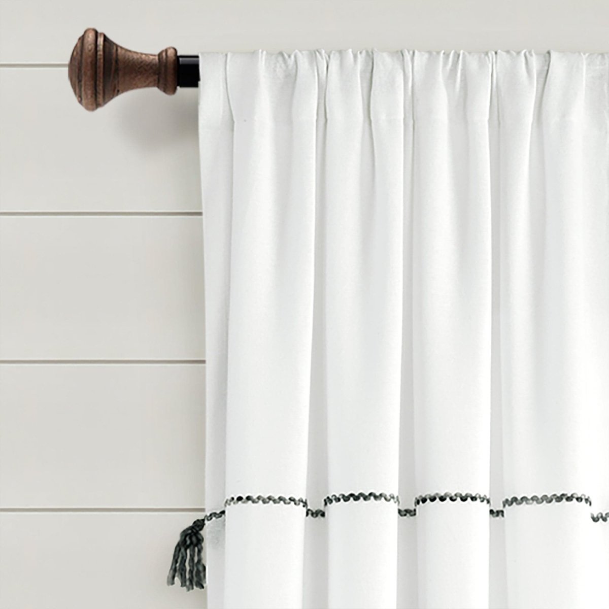 Farmhouse Boho Stripe Woven Tassel Yarn Dyed Recycled Cotton Blend Window Curtain Panel Sets