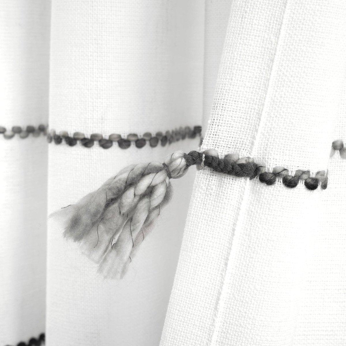 Farmhouse Boho Stripe Woven Tassel Yarn Dyed Recycled Cotton Blend Window Curtain Panel Sets