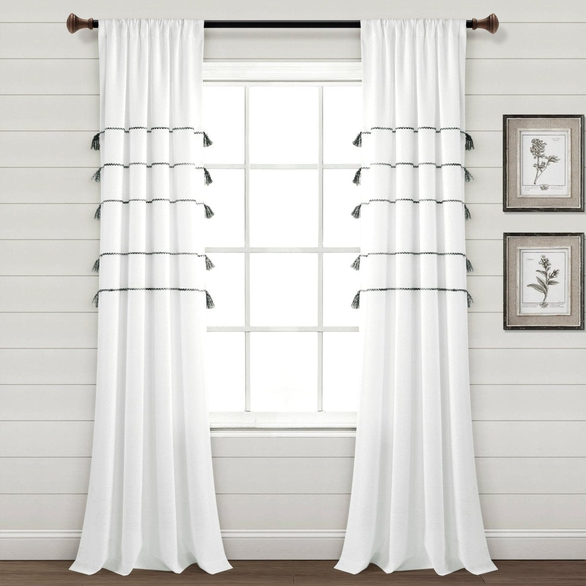 Farmhouse Boho Stripe Woven Tassel Yarn Dyed Recycled Cotton Blend Window Curtain Panel Sets