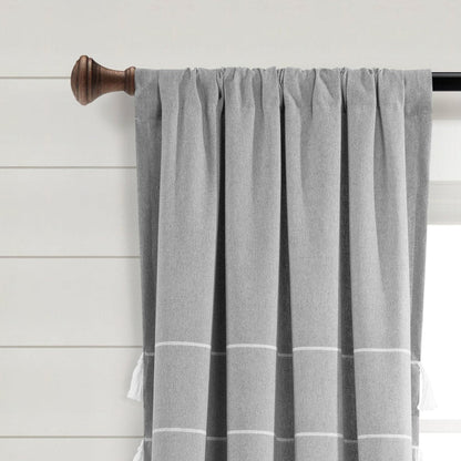 Farmhouse Boho Stripe Woven Tassel Yarn Dyed Recycled Cotton Blend Window Curtain Panel Sets
