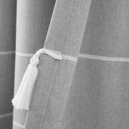 Farmhouse Boho Stripe Woven Tassel Yarn Dyed Recycled Cotton Blend Window Curtain Panel Sets