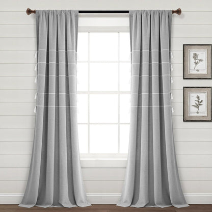 Farmhouse Boho Stripe Woven Tassel Yarn Dyed Recycled Cotton Blend Window Curtain Panel Sets