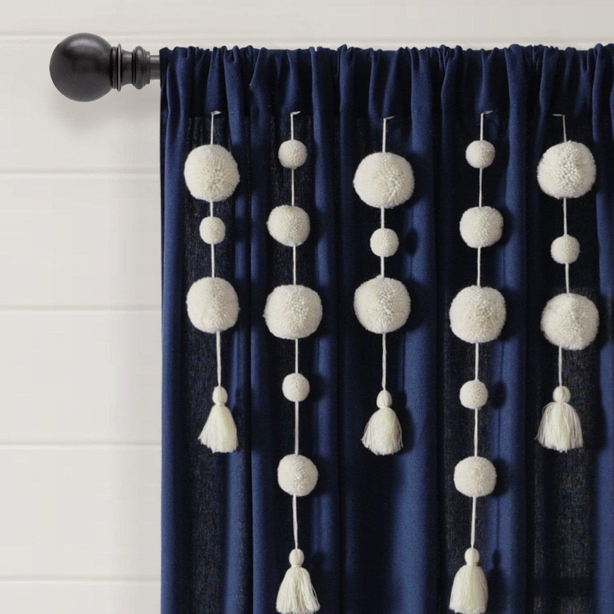 Boho Pom Pom Tassel Faux Linen Window Curtain Panels