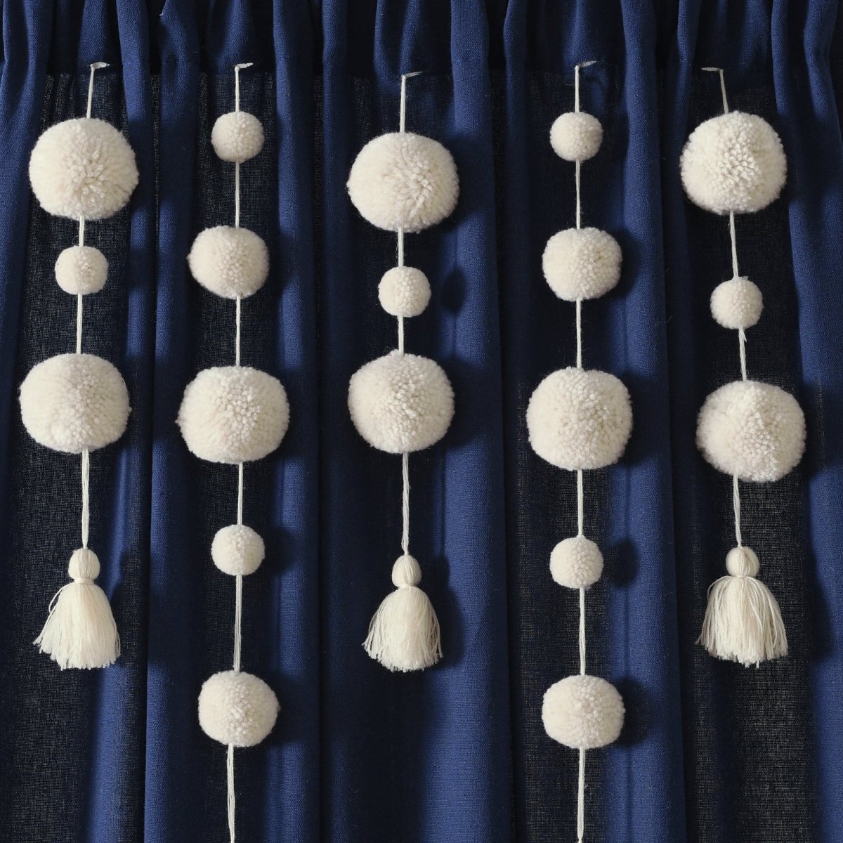 Boho Pom Pom Tassel Faux Linen Window Curtain Panels