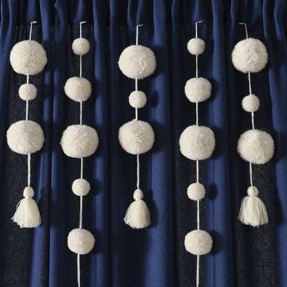 Boho Pom Pom Tassel Faux Linen Window Curtain Panels