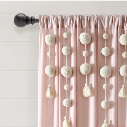 Boho Pom Pom Tassel Faux Linen Window Curtain Panels